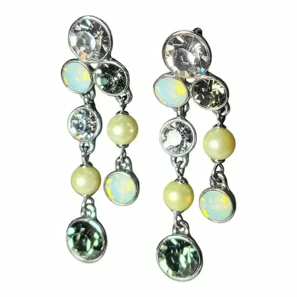 Givenchy crystal fuax opal pearl drop earrings slivertone stud earrings - Picture 6 of 16